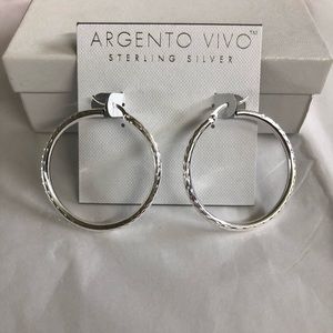 NWT Argento Vivo Hammered Silver Hoop Earrings
